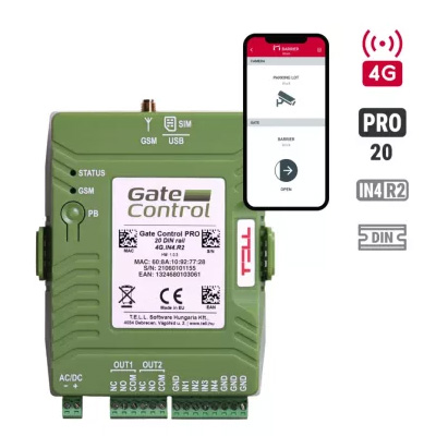 TELL Gate Control PRO 20 DIN rail - 4G.IN4.R2 GSM kapunyitó